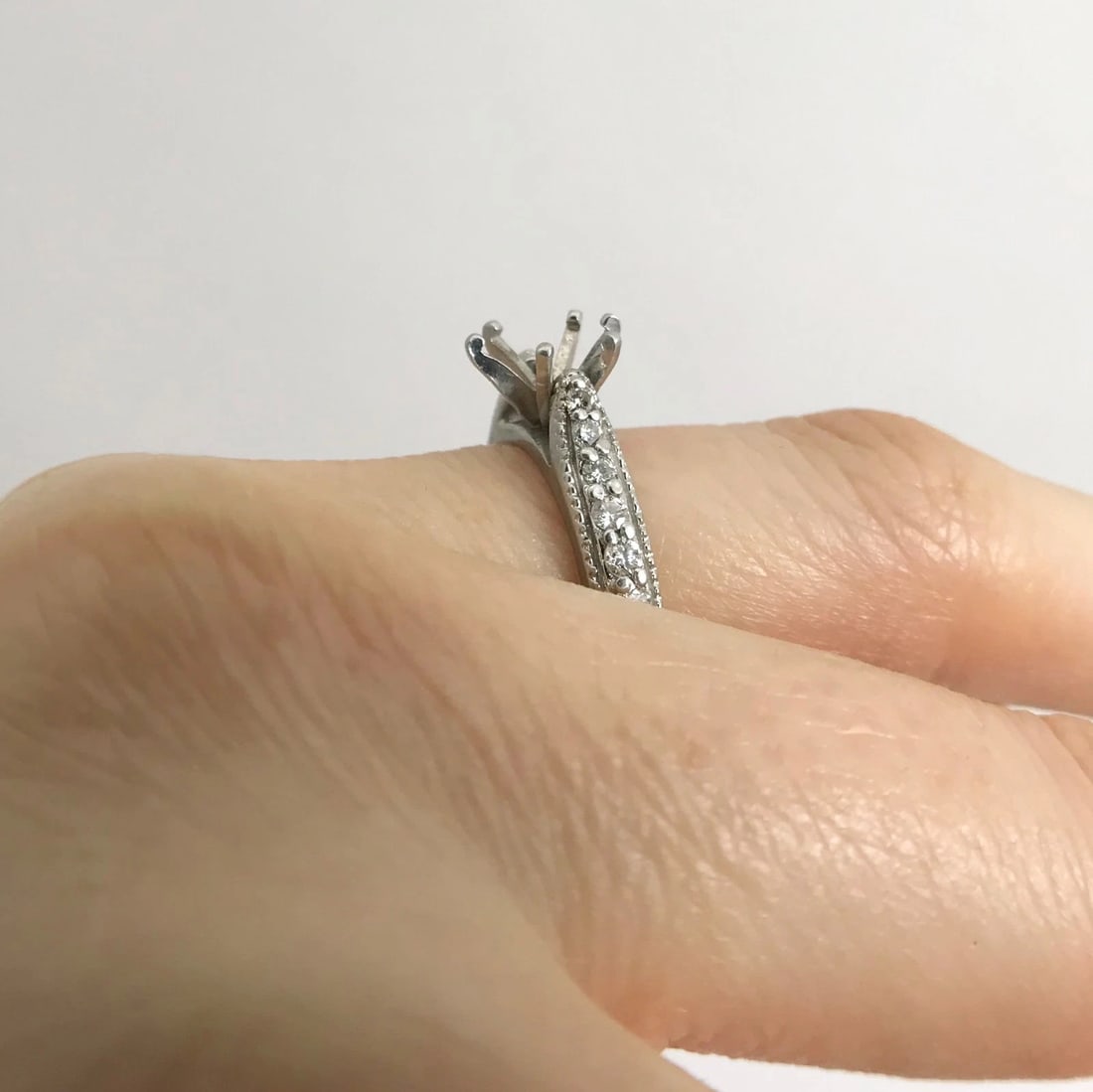 6-Prong Round Milgrain Diamond Platinum Engagement Ring Setting Mounting .15 CTW - 7