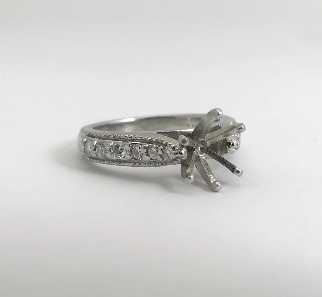 6-Prong Round Milgrain Diamond Platinum Engagement Ring Setting Mounting .15 CTW - 9