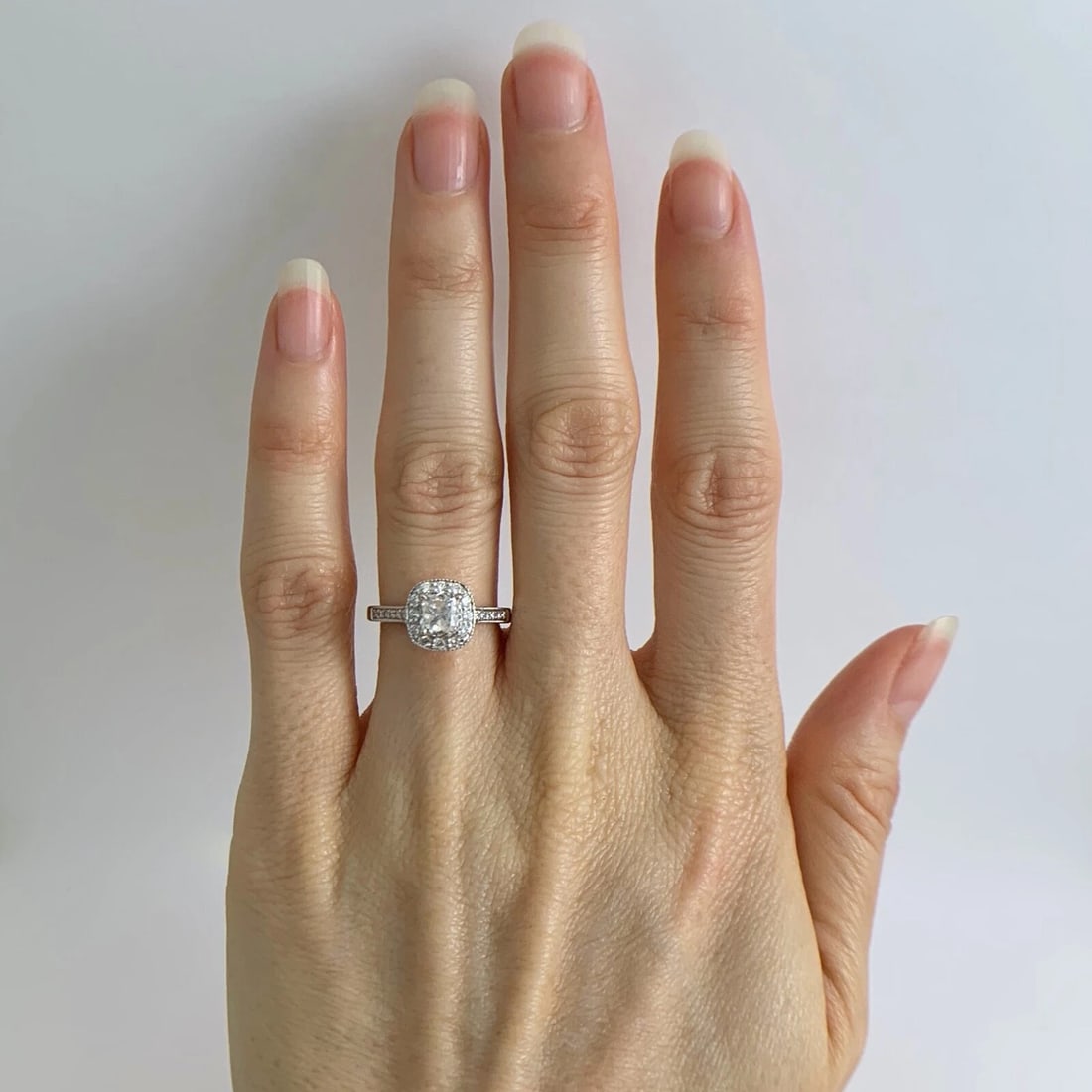 GIA Cushion Halo Diamond Engagement Ring Platinum, 1.17 CTW, Size 4.25, 5.13 Gr - 3