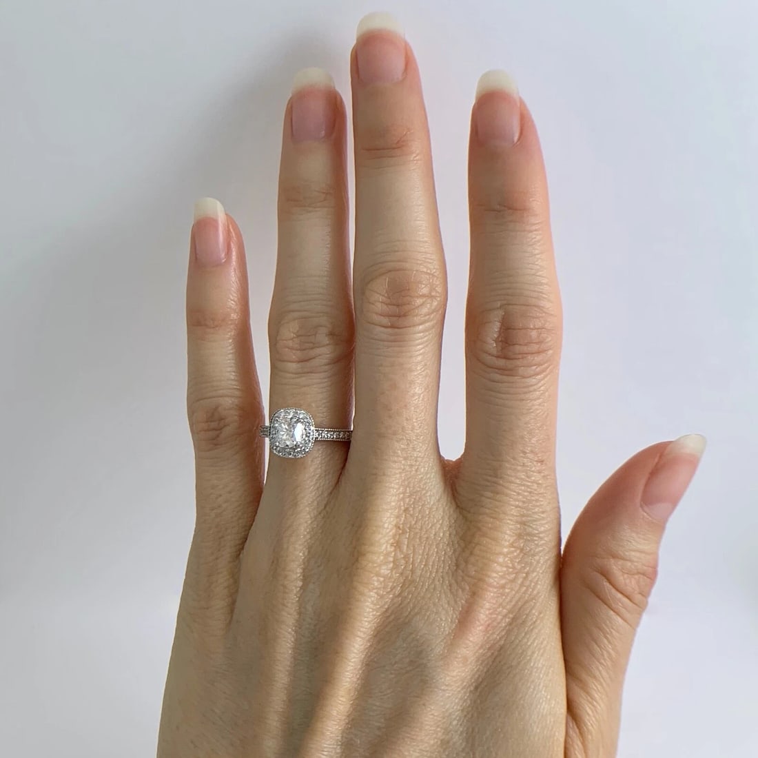 GIA Cushion Halo Diamond Engagement Ring Platinum, 1.17 CTW, Size 4.25, 5.13 Gr - 4