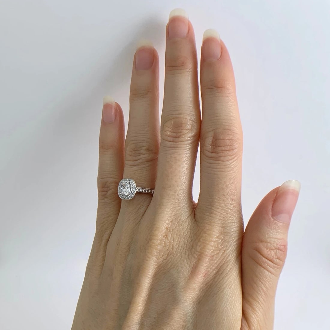 GIA Cushion Halo Diamond Engagement Ring Platinum, 1.17 CTW, Size 4.25, 5.13 Gr - 5