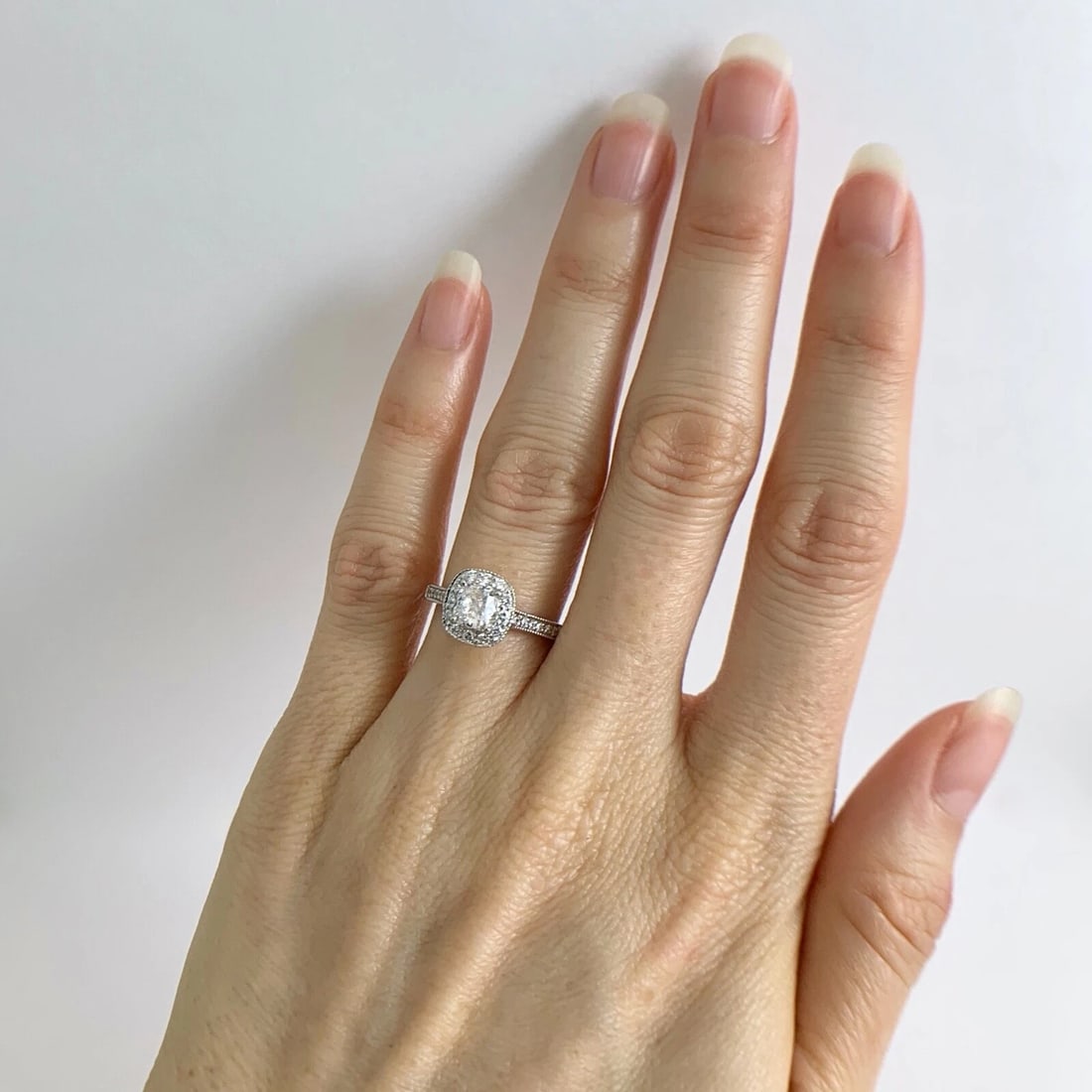 GIA Cushion Halo Diamond Engagement Ring Platinum, 1.17 CTW, Size 4.25, 5.13 Gr - 6