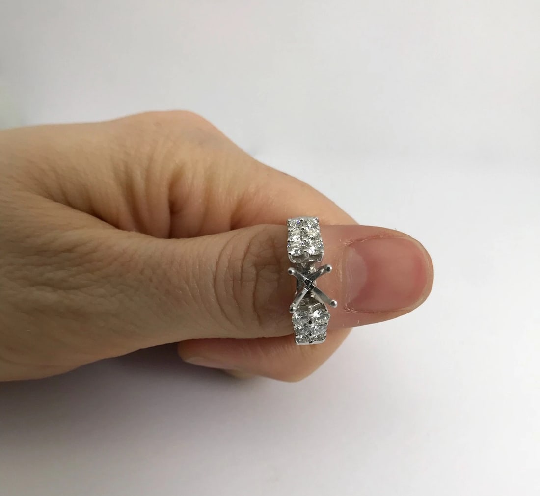 Round 2-Row Diamond Platinum Engagement Ring Setting Mounting, .60 CTW - 4