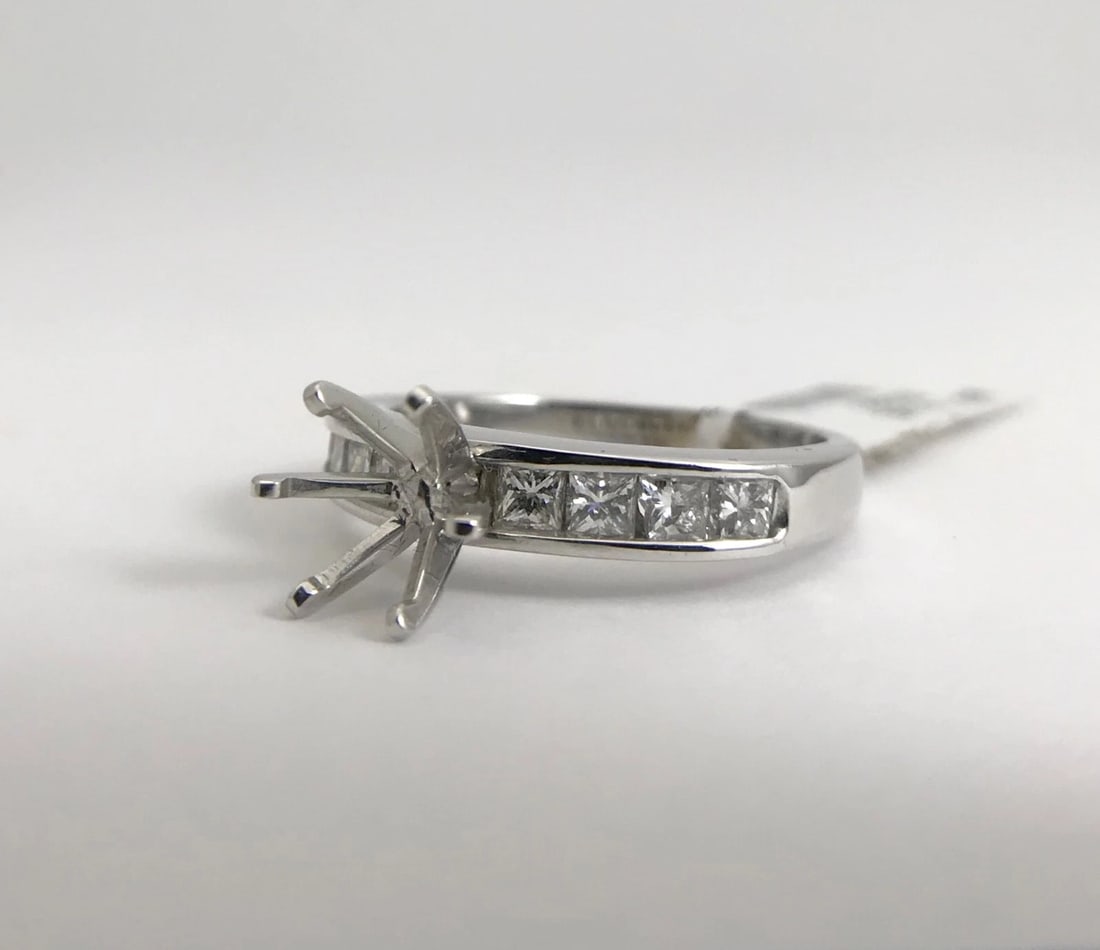 Princess Channel-Set Diamond Engagement Ring Mounting 14K White Gold .65 CTW - 12