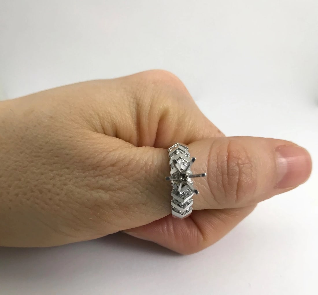 Round Diamond Channel-Set Engagement Ring Setting Mounting 14K White Gold .30 TW - 4