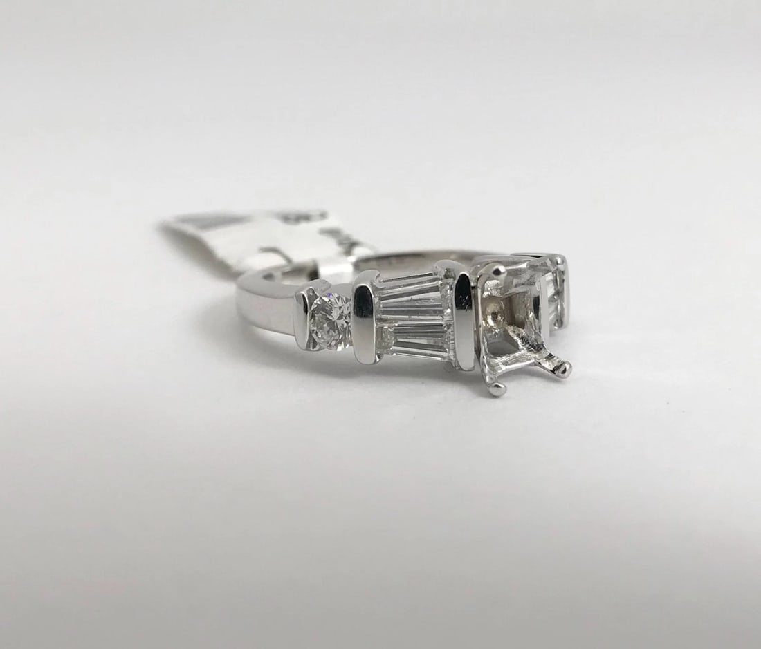 Baguette Round Diamond Engagement Ring Setting Mounting 14K White Gold .59 CTW - 6