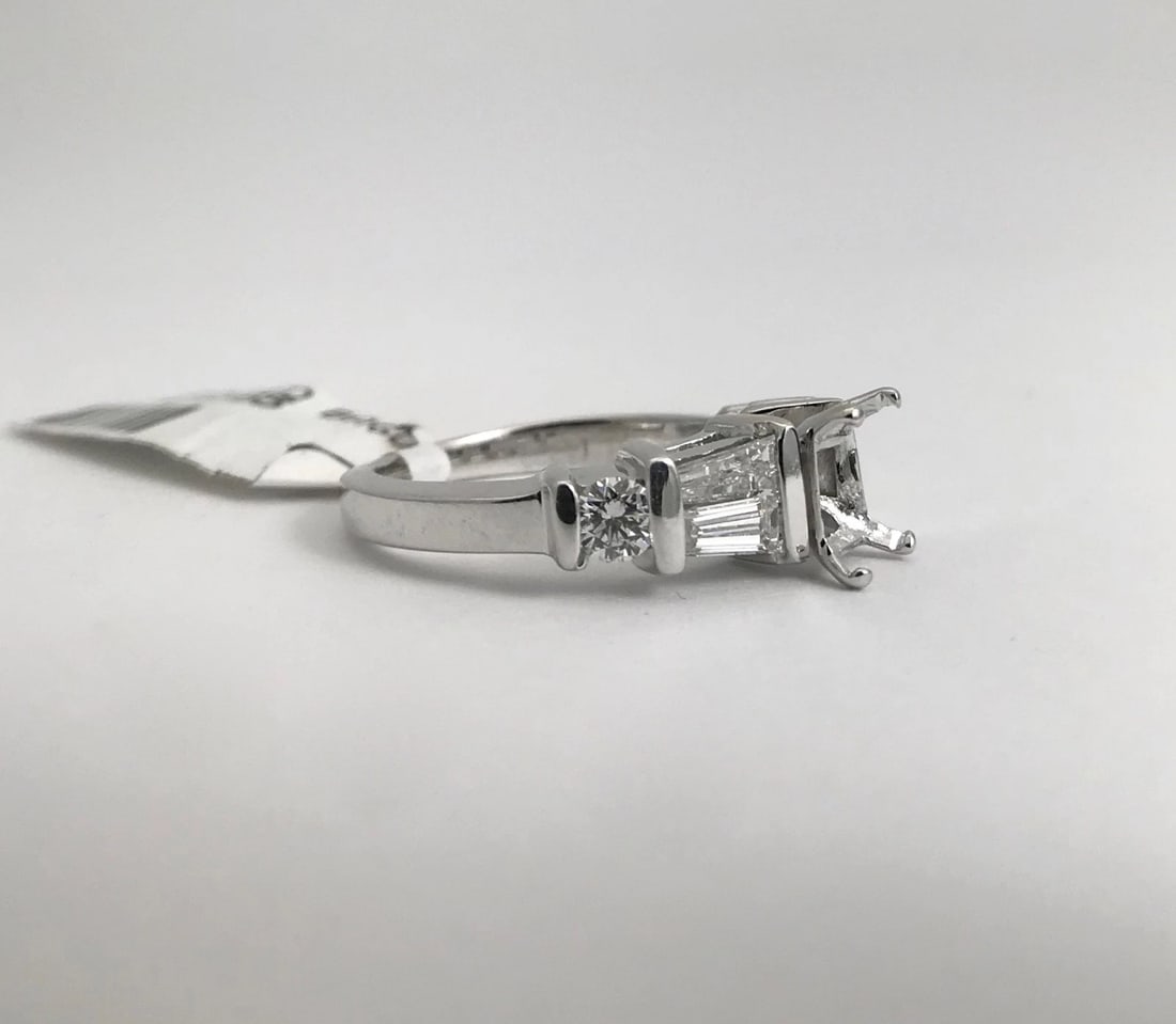 Baguette Round Diamond Engagement Ring Setting Mounting 14K White Gold .59 CTW - 7