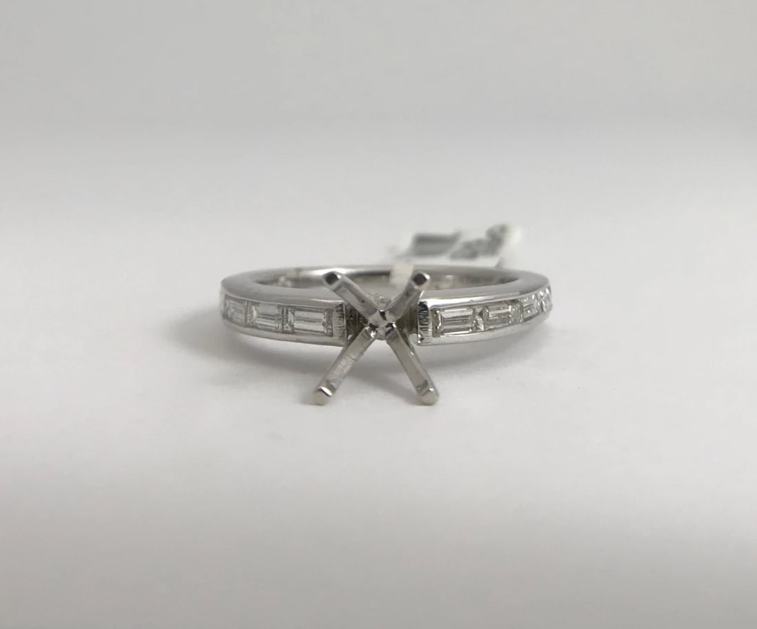 Baguette Channel-Set Diamond Engagement Ring Mounting 14K White Gold .65 CTW - 6