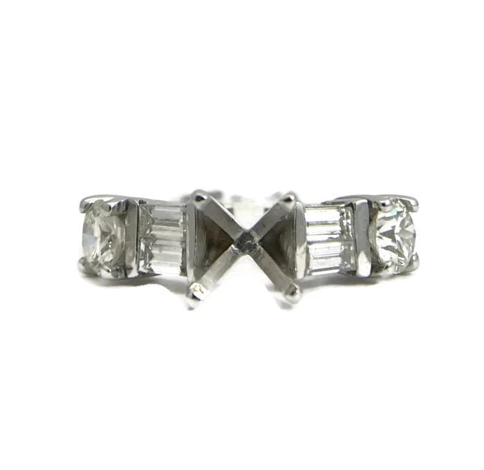 Baguette Round Diamond Engagement Ring Setting Mounting 14K White Gold, 1.57 CTW - 2