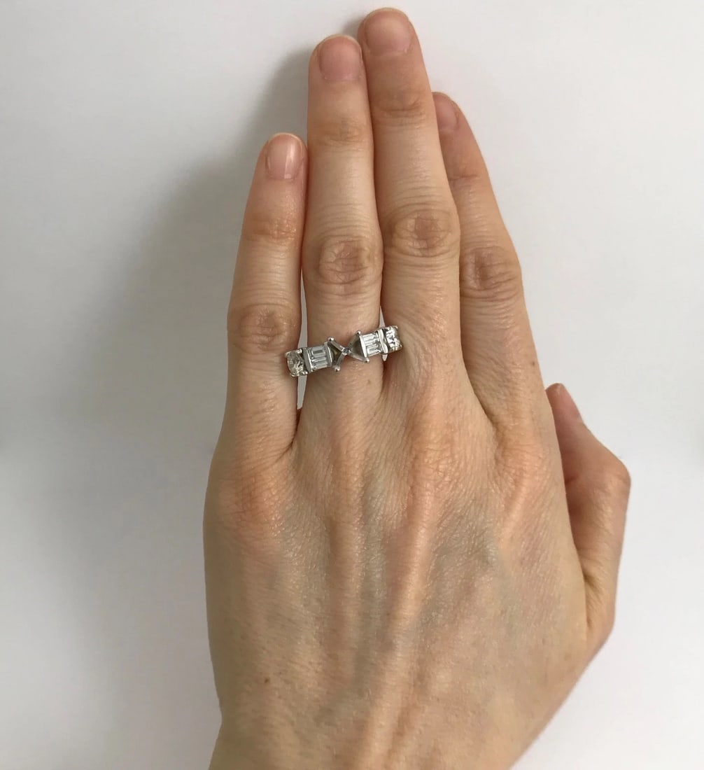 Baguette Round Diamond Engagement Ring Setting Mounting 14K White Gold, 1.57 CTW - 4