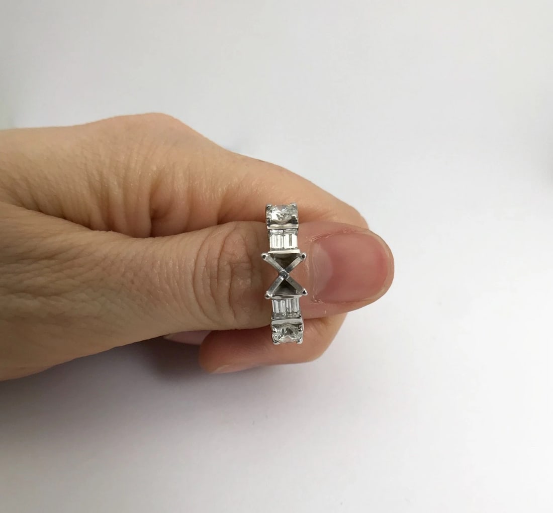 Baguette Round Diamond Engagement Ring Setting Mounting 14K White Gold, 1.57 CTW - 6