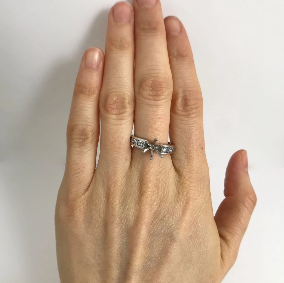 Round Channel-Set Diamond Platinum Engagement Ring Setting Mounting .60 CTW - 3