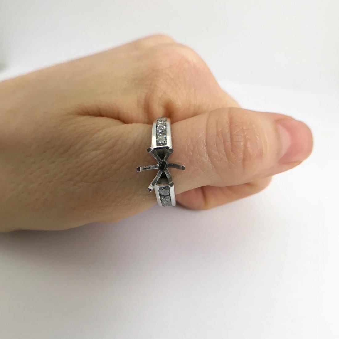 Round Channel-Set Diamond Platinum Engagement Ring Setting Mounting .60 CTW - 4