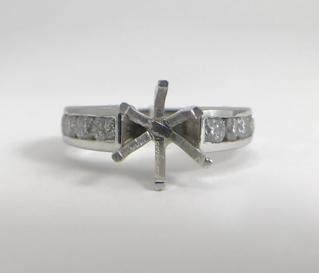 Round Channel-Set Diamond Platinum Engagement Ring Setting Mounting .60 CTW - 6