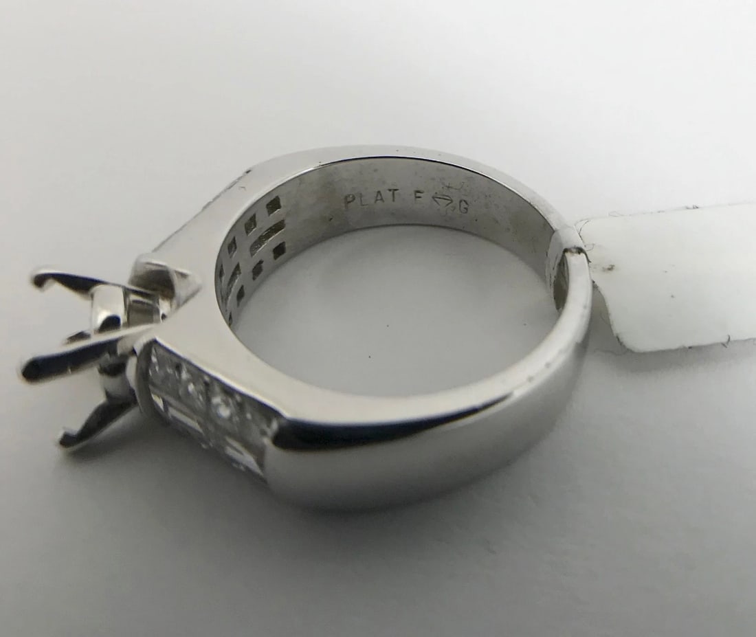 Wide Baguette Princess Diamond Platinum Engagement Ring Setting Mounting .85 CTW - 10