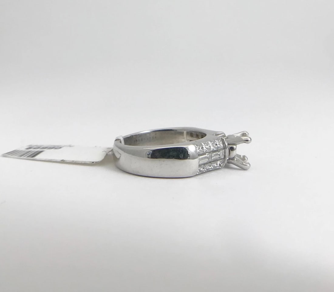 Wide Baguette Princess Diamond Platinum Engagement Ring Setting Mounting .85 CTW - 7