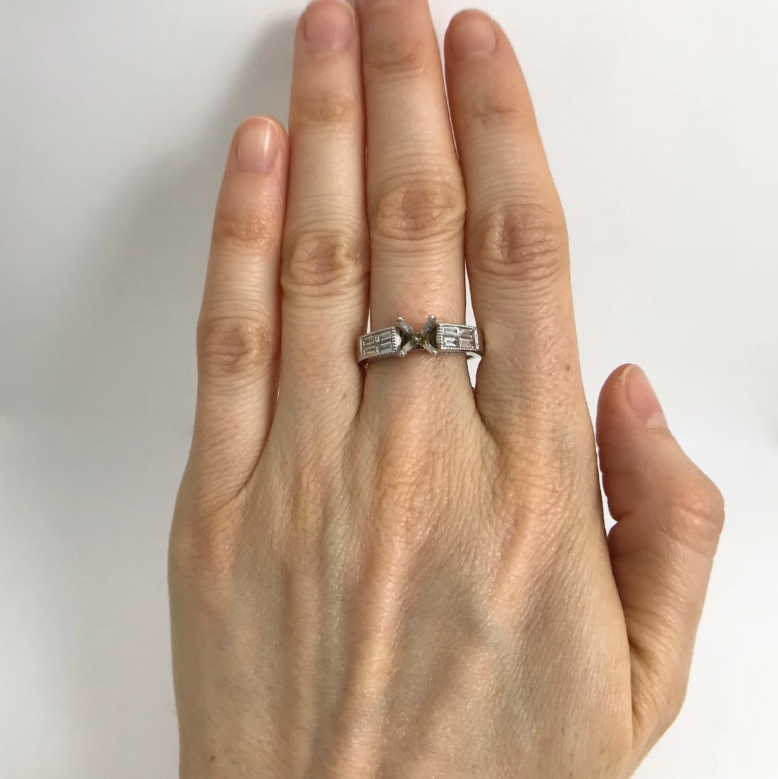 Baguette Channel-Set Diamond Engagement Ring Mounting 14K White Gold, .60 CTW - 3