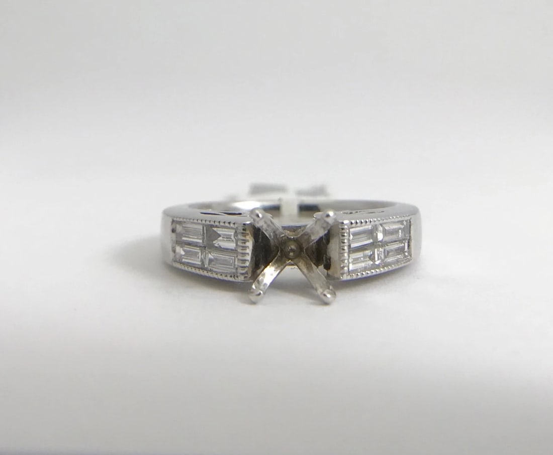 Baguette Channel-Set Diamond Engagement Ring Mounting 14K White Gold, .60 CTW - 5