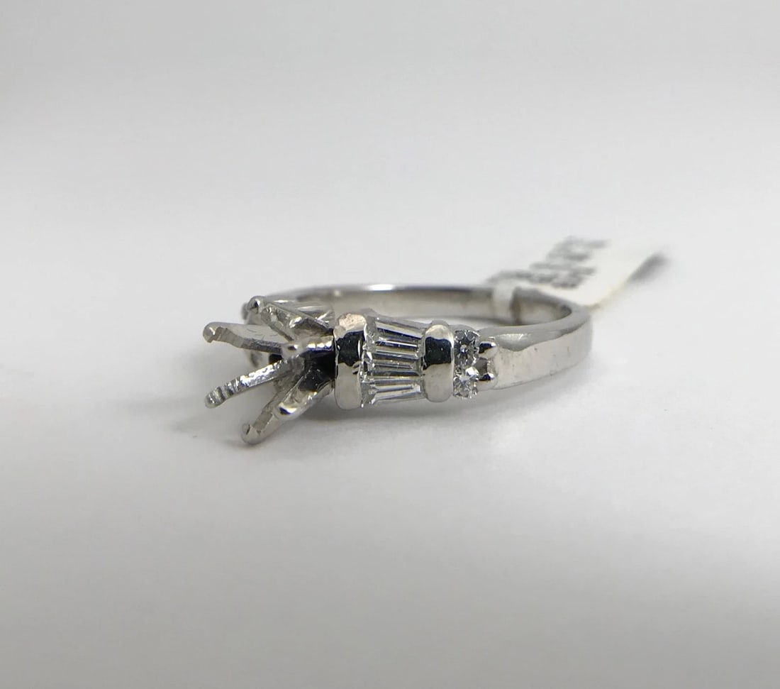 Tapered Baguette Round Diamond Platinum Engagement Ring Setting Mounting .70 CTW - 11