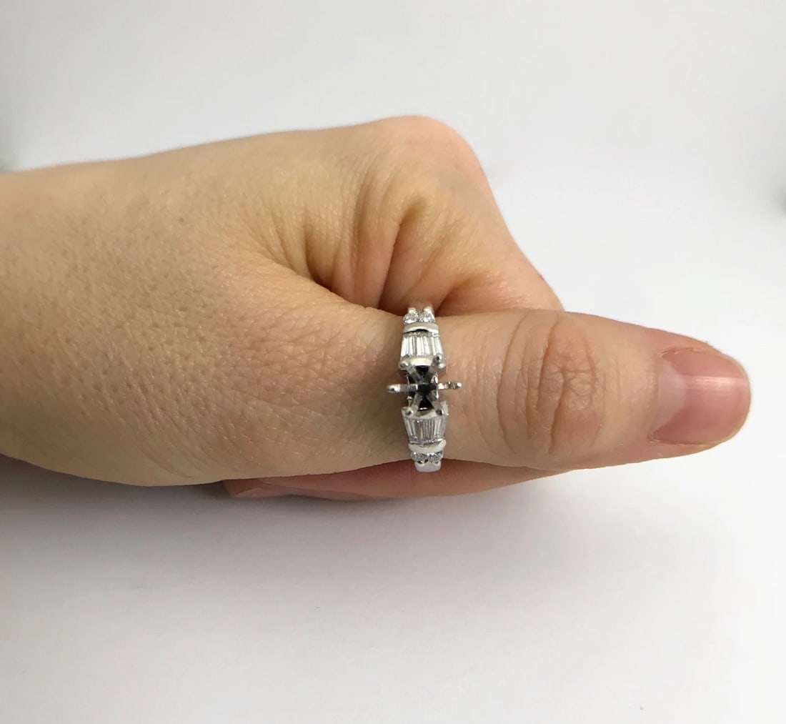 Tapered Baguette Round Diamond Platinum Engagement Ring Setting Mounting .70 CTW - 4