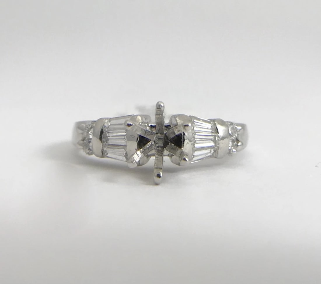 Tapered Baguette Round Diamond Platinum Engagement Ring Setting Mounting .70 CTW - 7