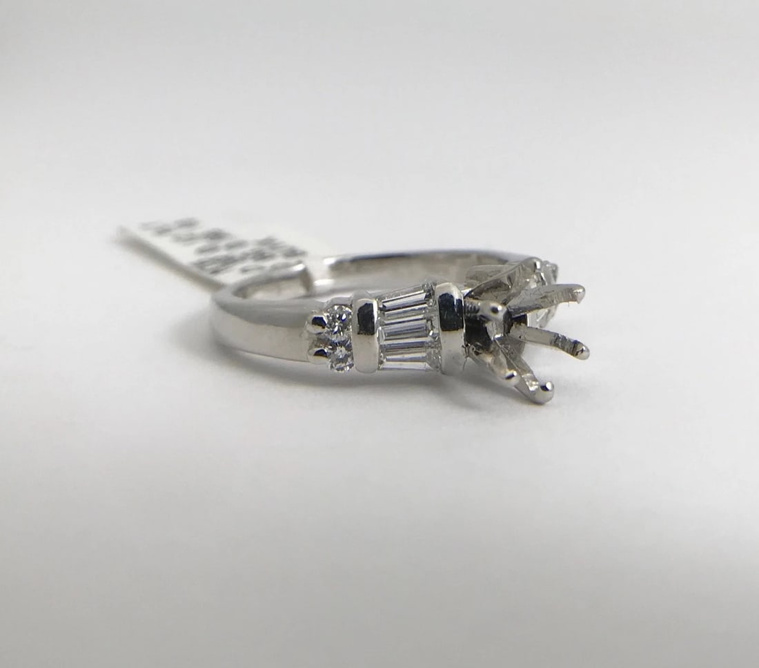 Tapered Baguette Round Diamond Platinum Engagement Ring Setting Mounting .70 CTW - 8