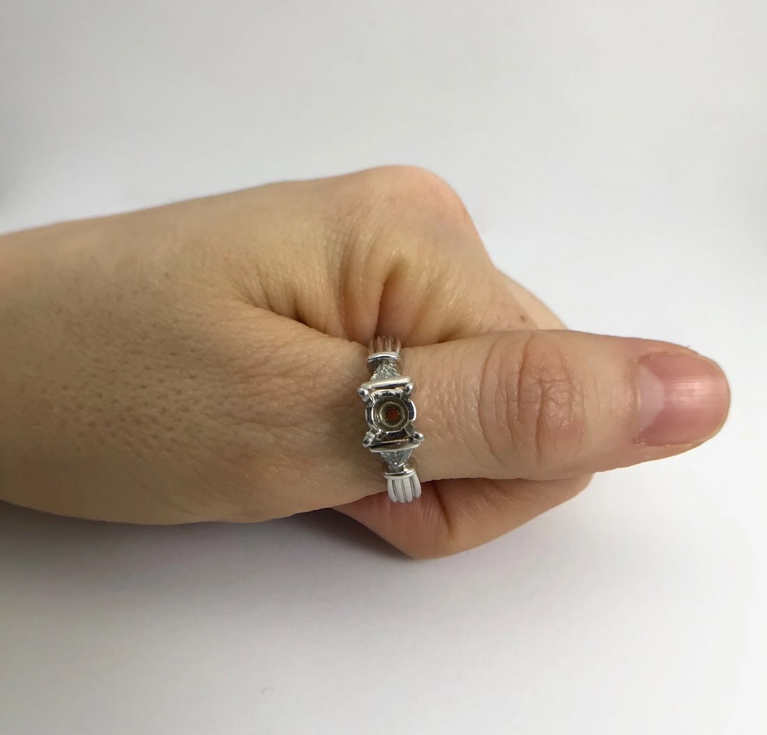 Trillion Triangle Diamond Platinum Engagement Ring Setting Mounting, .20 CTW - 4