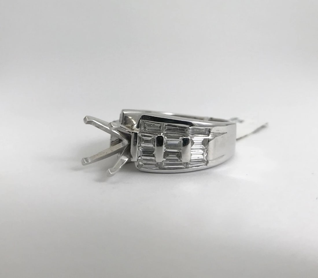 Wide Baguette Diamond Engagement Ring Setting Mounting 14K White Gold, 2.19 CTW - 10