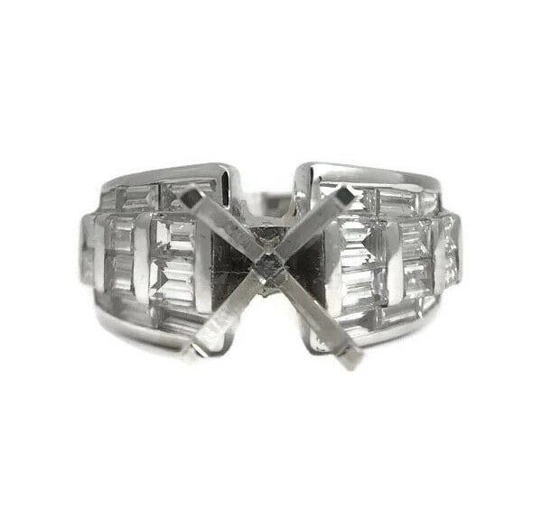 Wide Baguette Diamond Engagement Ring Setting Mounting 14K White Gold, 2.19 CTW - 2