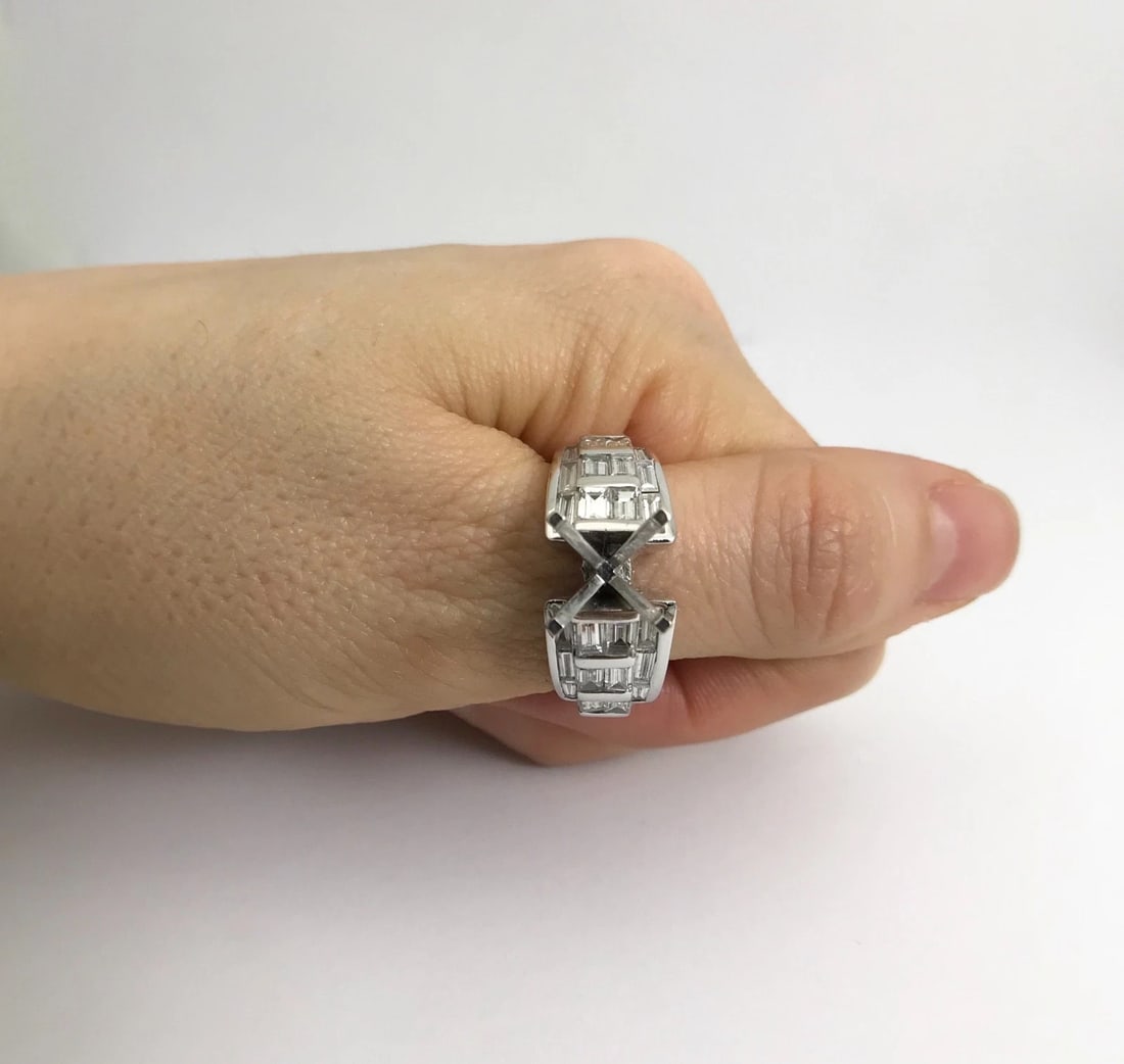 Wide Baguette Diamond Engagement Ring Setting Mounting 14K White Gold, 2.19 CTW - 4