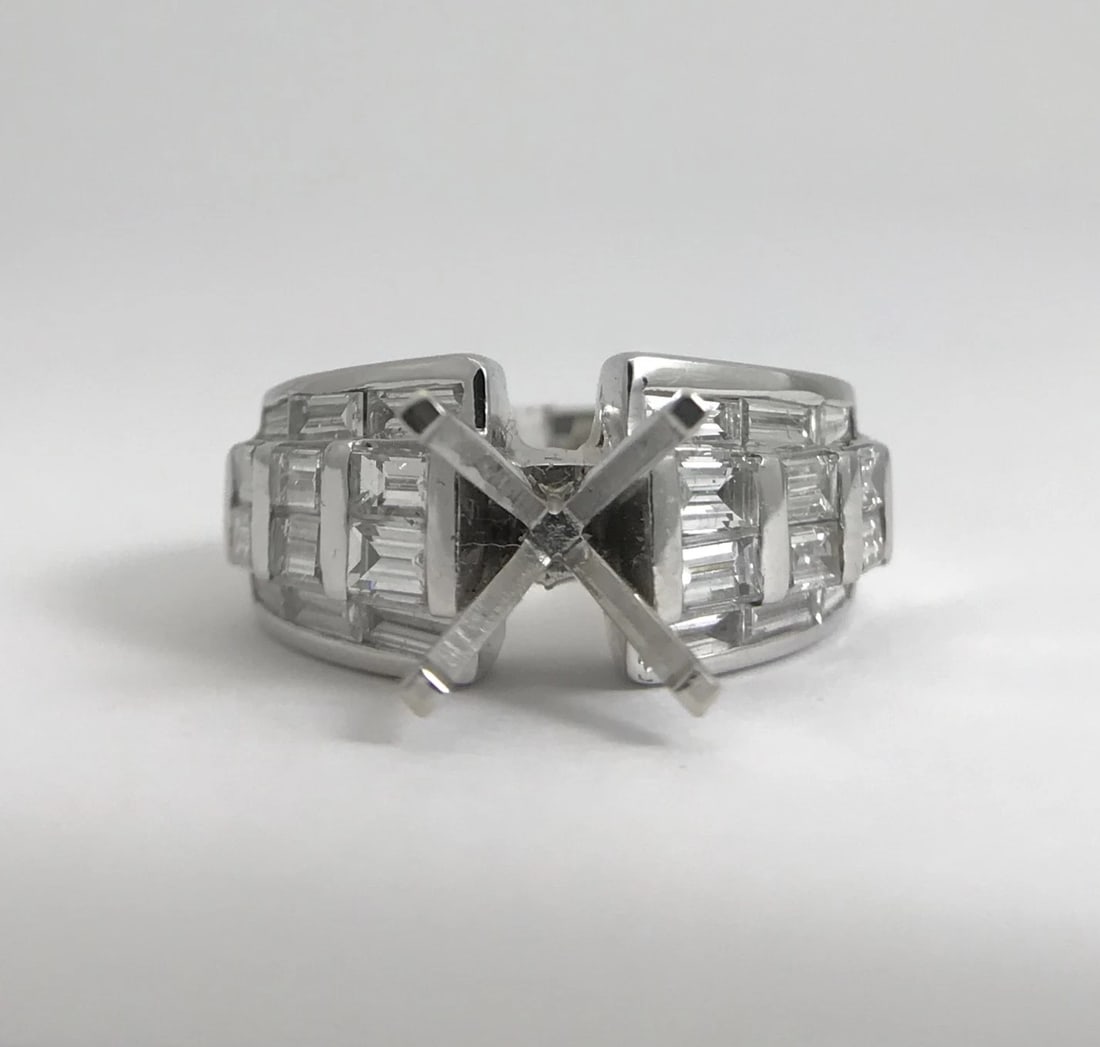 Wide Baguette Diamond Engagement Ring Setting Mounting 14K White Gold, 2.19 CTW - 5