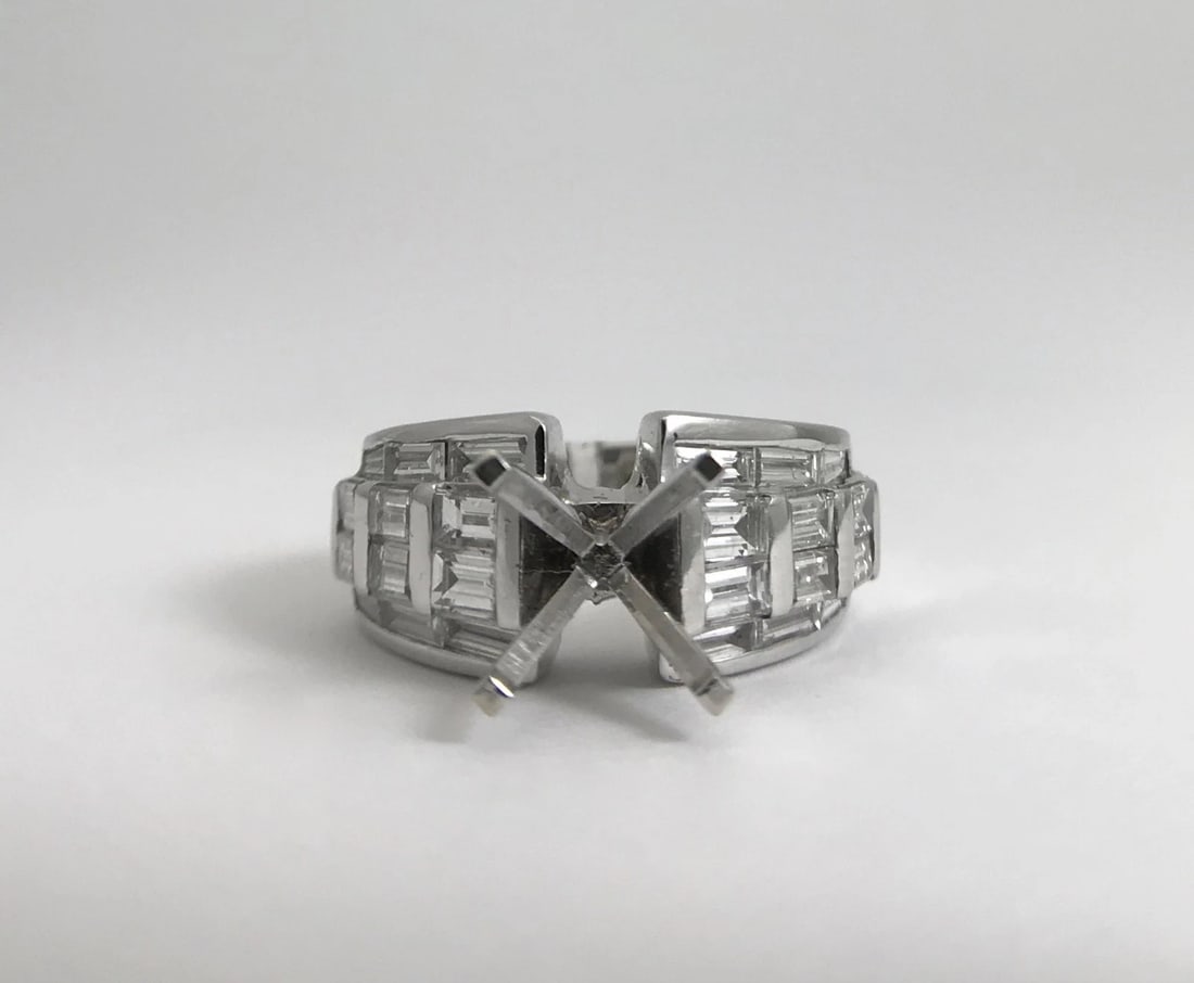 Wide Baguette Diamond Engagement Ring Setting Mounting 14K White Gold, 2.19 CTW - 6