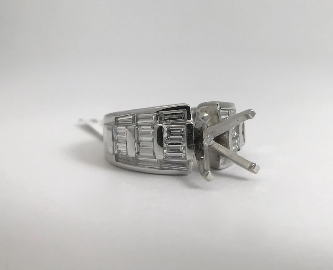 Wide Baguette Diamond Engagement Ring Setting Mounting 14K White Gold, 2.19 CTW - 7