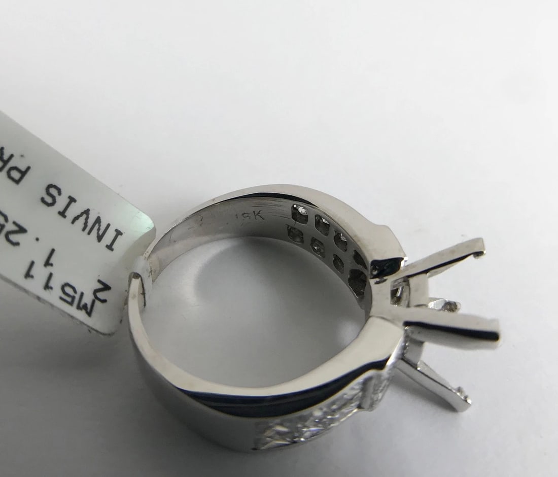 Princess Diamond Step Engagement Ring Setting Mounting 18K White Gold 1.25 CTW - 11