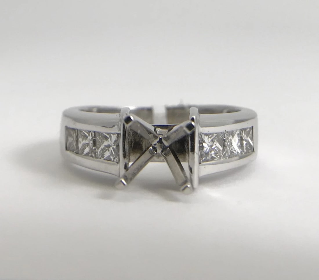 Princess Channel-Set Diamond Engagement Ring Mounting 14K White Gold, .60 CTW - 3