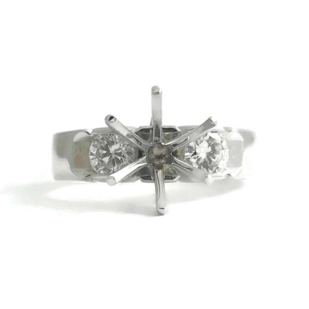 Round 3-Stone Diamond Engagement Ring Setting Mounting 14K White Gold, .70 CTW - 2