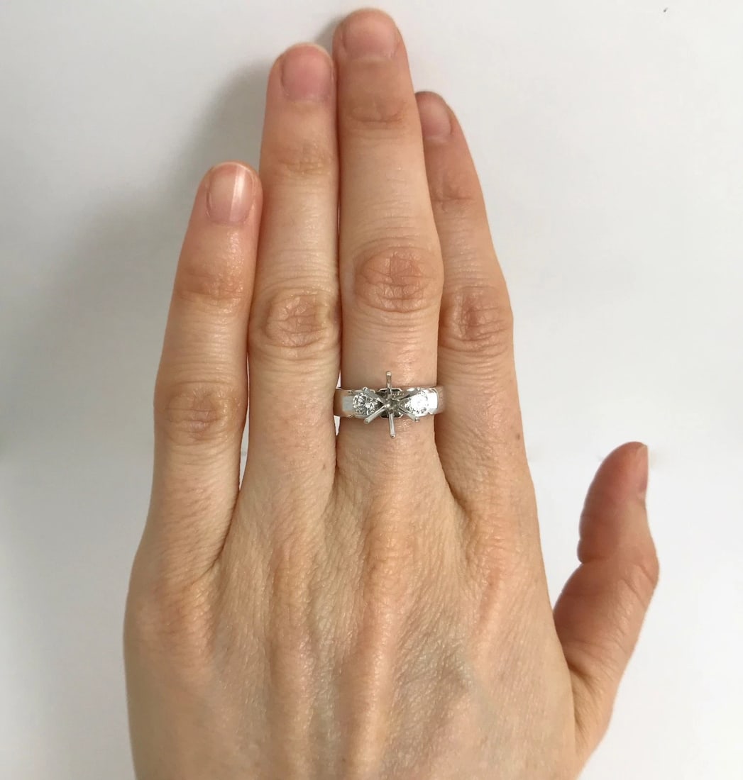 Round 3-Stone Diamond Engagement Ring Setting Mounting 14K White Gold, .70 CTW - 3