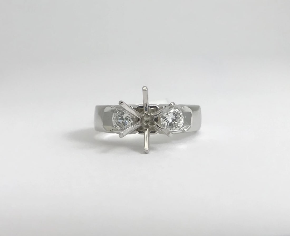 Round 3-Stone Diamond Engagement Ring Setting Mounting 14K White Gold, .70 CTW - 8