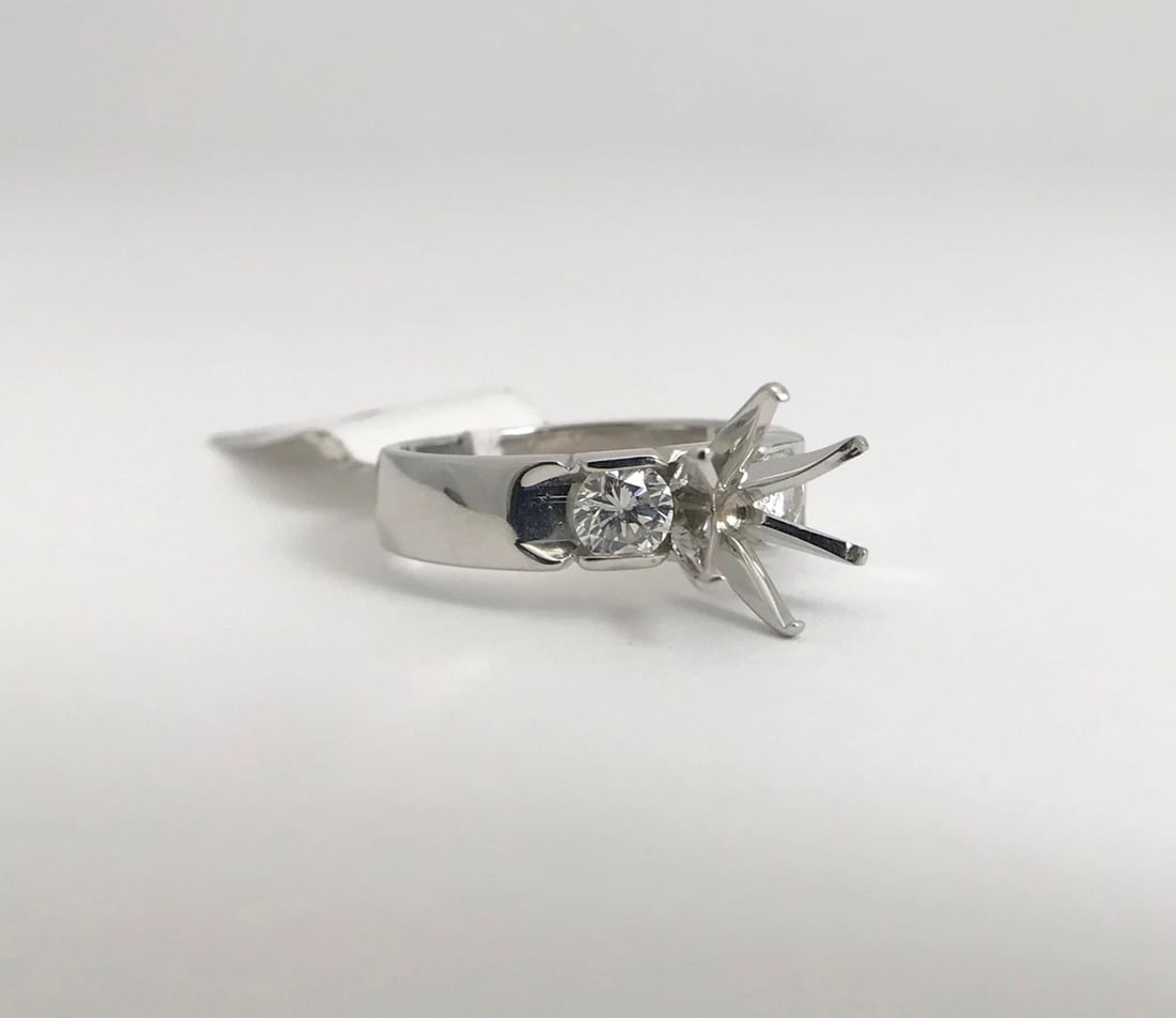 Round 3-Stone Diamond Engagement Ring Setting Mounting 14K White Gold, .70 CTW - 9