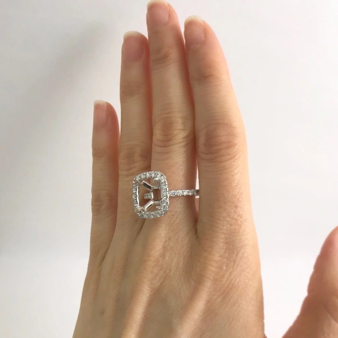 Cushion Halo Diamond Engagement Ring Setting Mounting 18K White Gold, 1.05 CTW - 4