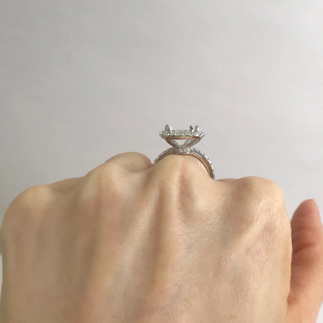 Cushion Halo Diamond Engagement Ring Setting Mounting 18K White Gold, 1.05 CTW - 6