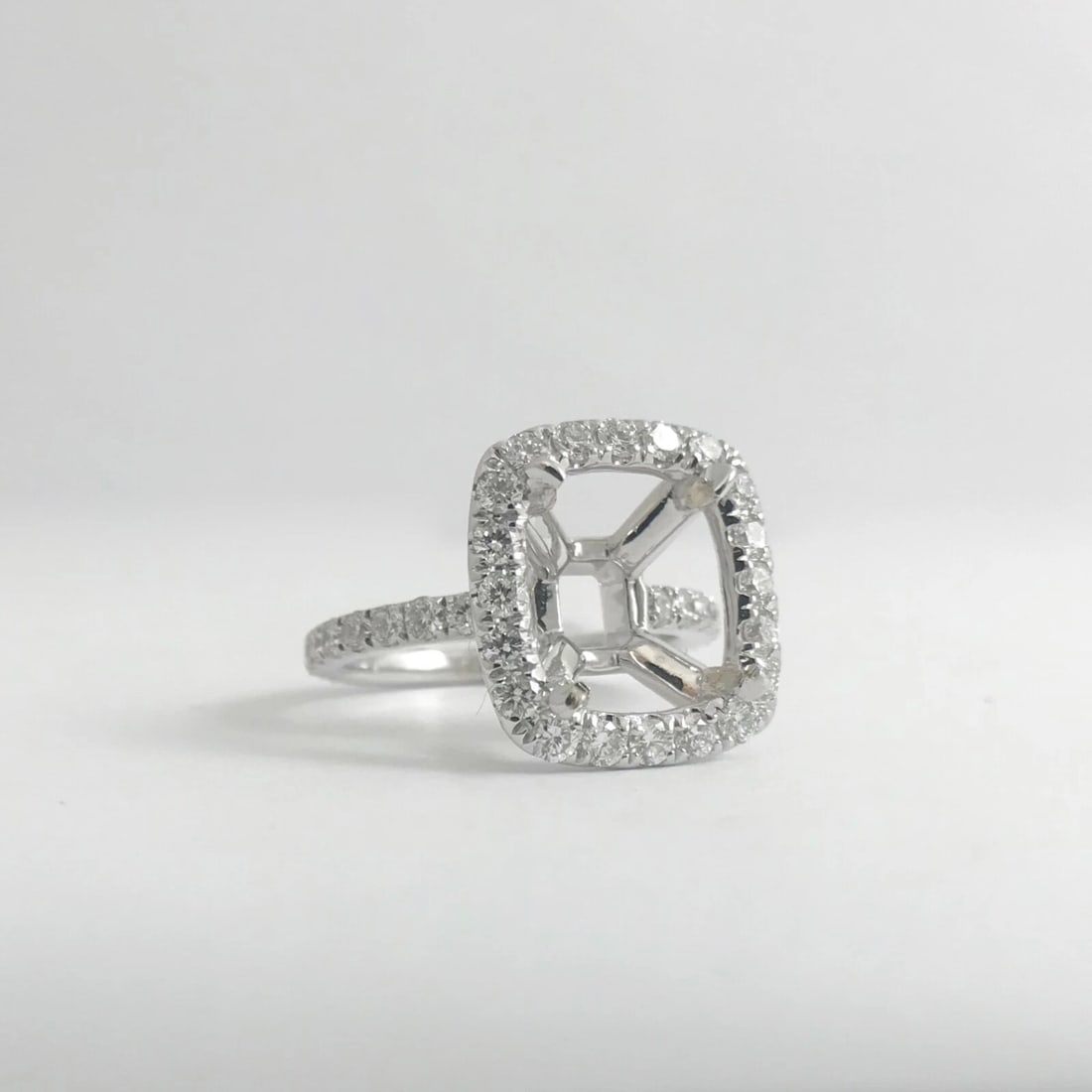 Cushion Halo Diamond Engagement Ring Setting Mounting 18K White Gold, 1.05 CTW - 9