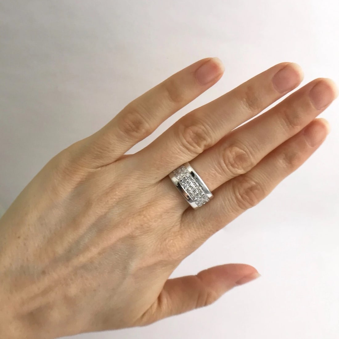 Men's 3-Row Round Diamond Wedding Band Ring 18K White Gold .75 CTW, 11.04 Gr - 5