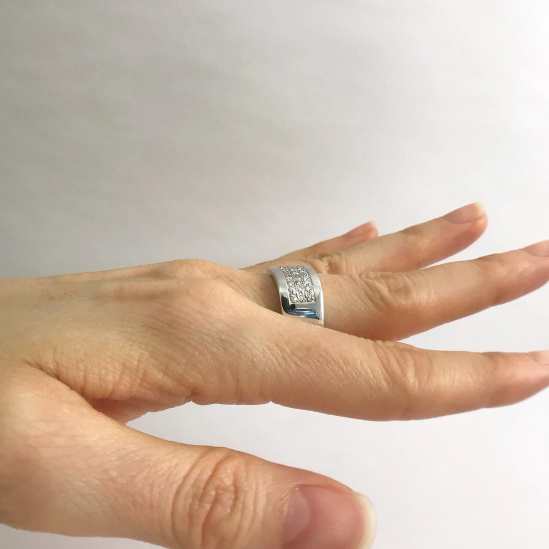 Men's 3-Row Round Diamond Wedding Band Ring 18K White Gold .75 CTW, 11.04 Gr - 6