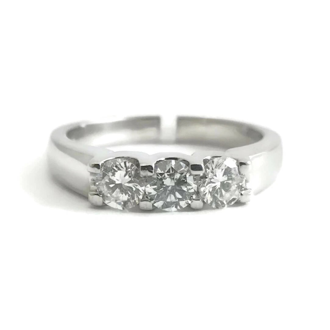 Round 3-Stone Diamond Platinum Wedding Band Ring .56 CTW, Size 6.25, 6.13 Grams - 2