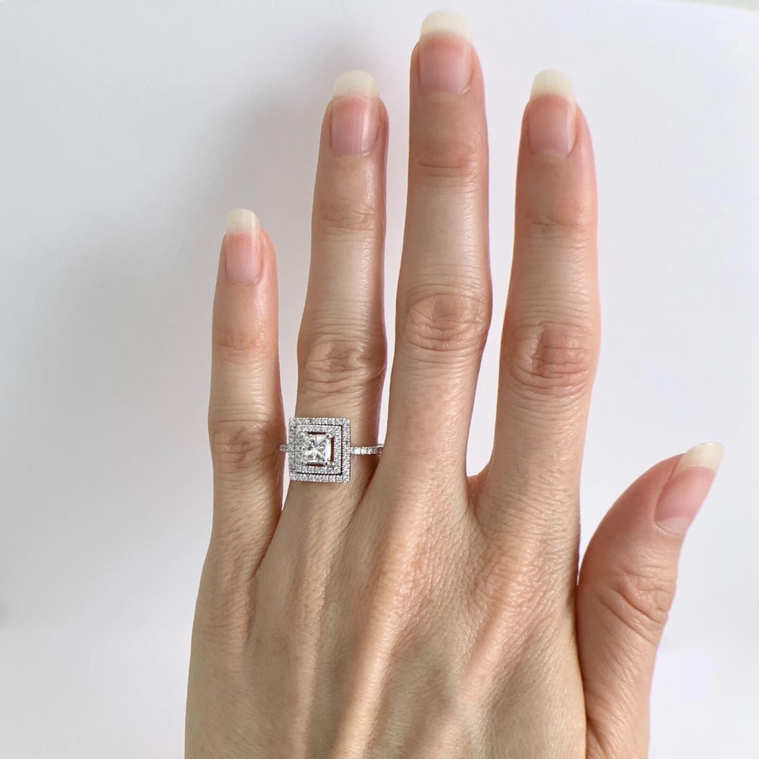 Princess Cut Double Halo Diamond Platinum Engagement Ring 1.07 CTW, 6.85 Grams - 4