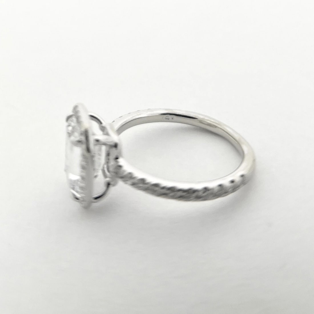 Emerald Cut CZ Diamond Halo Engagement Ring 14K White Gold, 2.78 Grams - 9