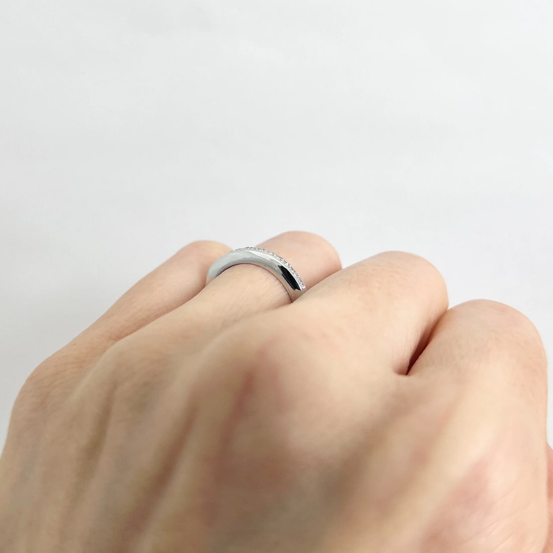 Estate Round Single Cut Diamond Wedding Band Ring 14K White Gold, 1.78 Grams - 6