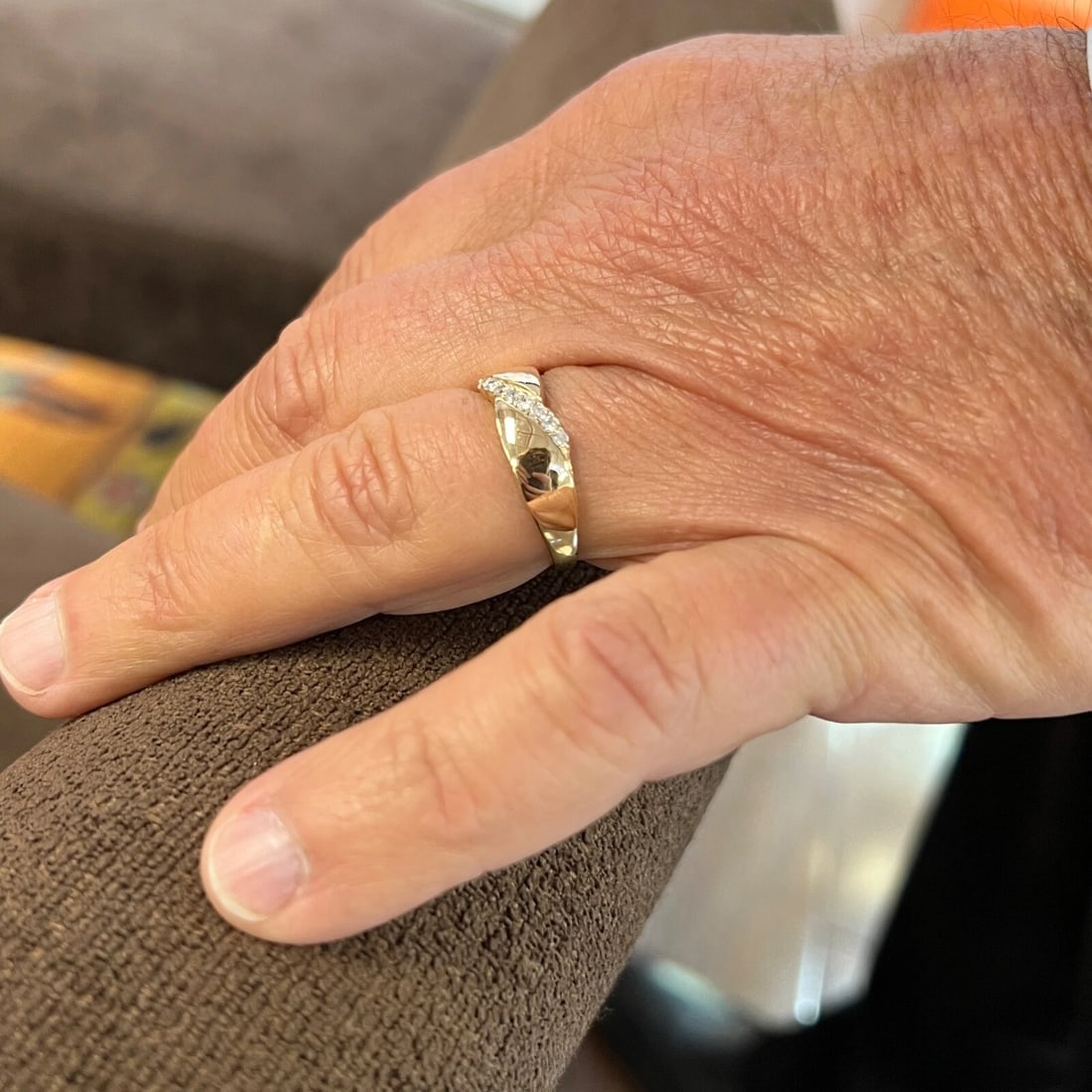 Men's Diagonal Slant Diamond Band Ring 14K Yellow Gold, .20 CT, 4.54 Gram - 5