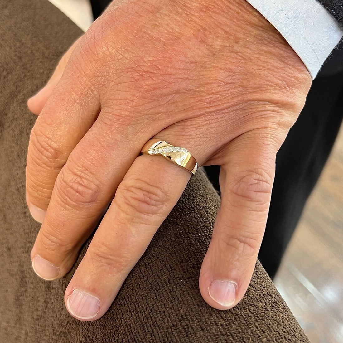 Men's Diagonal Slant Diamond Band Ring 14K Yellow Gold, .20 CT, 4.54 Gram - 6